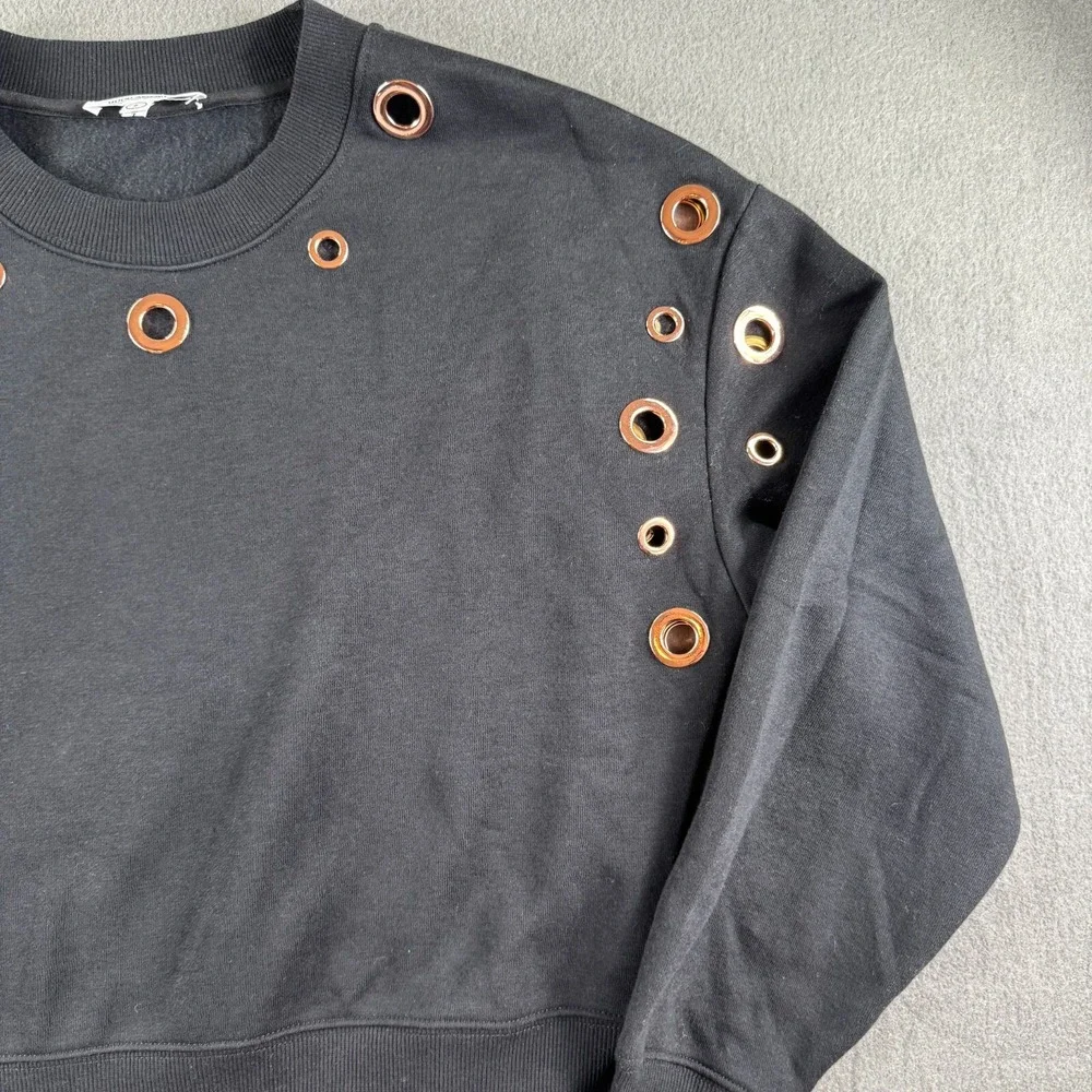Good American Cropped Sweater Women 2 Black Rivets Grommet‎ Goth Punk Grunge Y2K